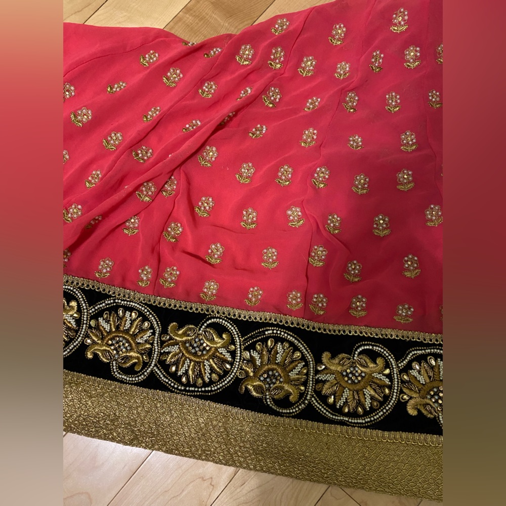 Pink gold Baroque Saree Sari shawl scarf